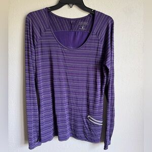 Athleta Purple Gray Stripe Long Sleeve Athletic Top Womens L Sporty Workout